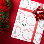 Festive Merry Christmas From Custom Name Wrapping Paper<br><div class="desc">This festive Christmas gift wrapping paper features a modern, minimalist style Christmas tree in green with a red star. The red text at the top reads: Merry Christmas. The bottom text reads: From and your personalized names or family name. Click Personalize this Template to add names. Several sprigs of holly...</div>