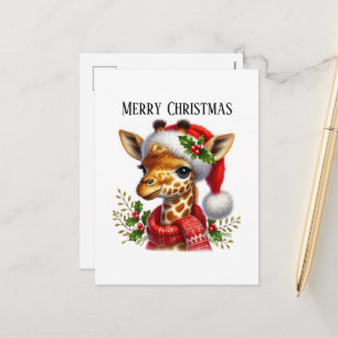 Festive Merry Christmas giraffe jungle  Holiday Postcard