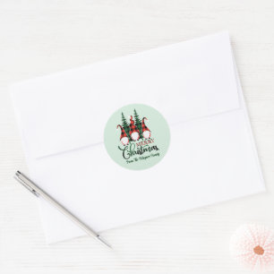 festive Merry Christmas gnomes add name Classic Round Sticker