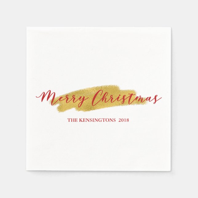 Festive Merry Christmas Gold Foil Brush Stroke Napkin (Front)