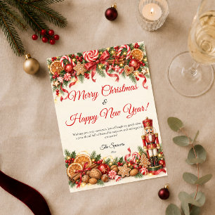 Festive Merry Christmas Happy New Year Holiday Card