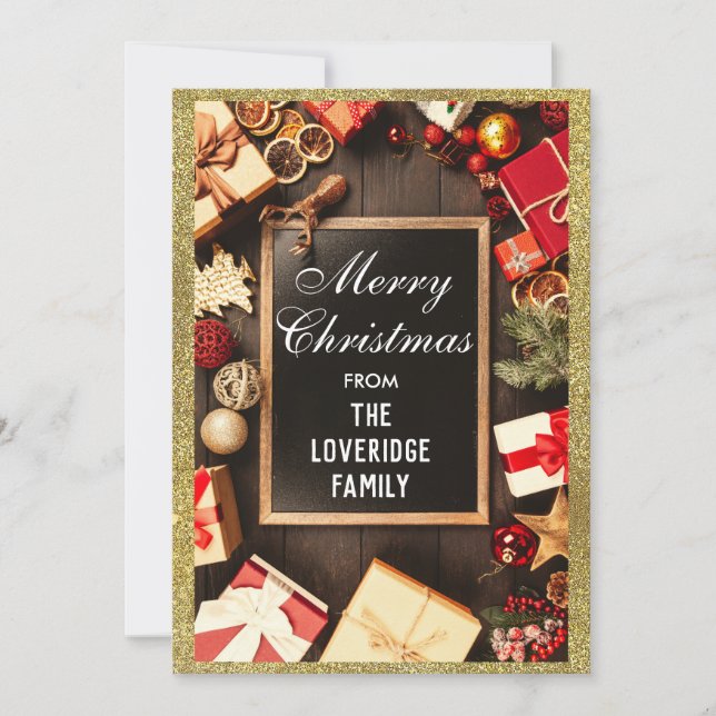 Festive Merry Christmas Holiday Party Gold Glitter (Front)