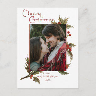 Festive Merry Christmas   Holly   Photo Postcard