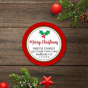 Festive Merry Christmas Holly Return Address Label