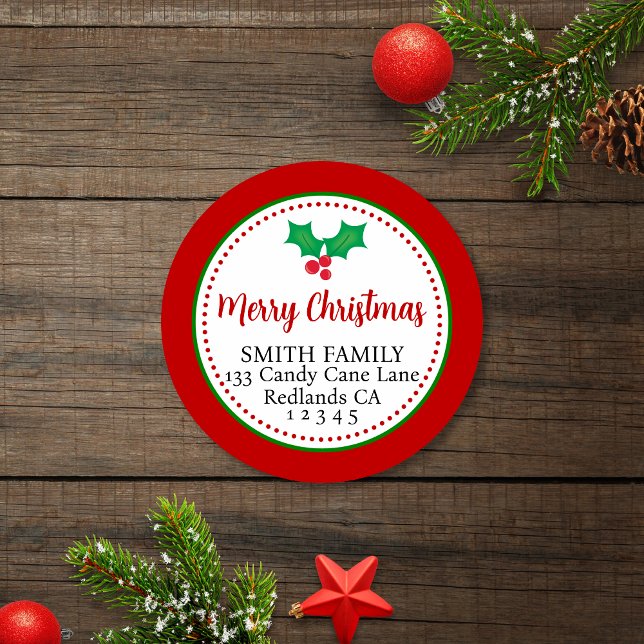 Festive Merry Christmas Holly Return Address Label (Creator Uploaded)