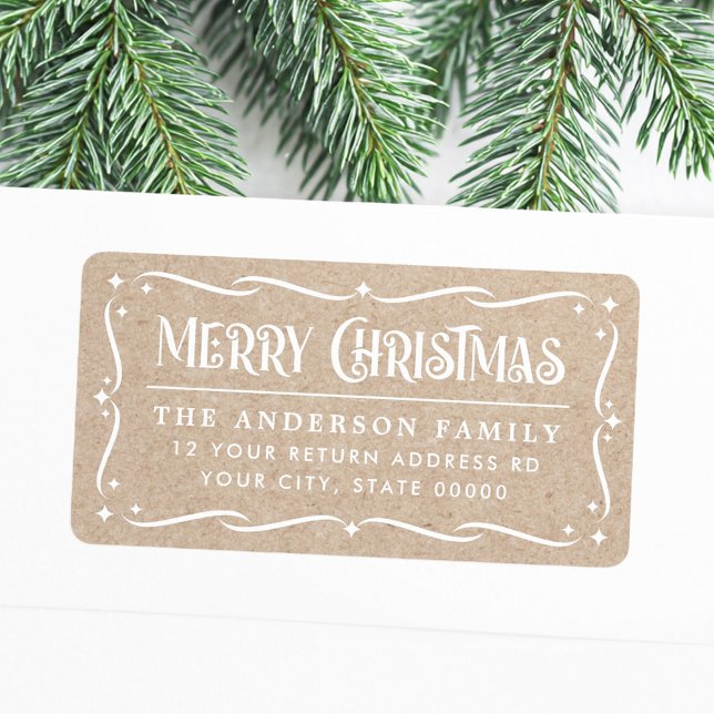 Festive Merry Christmas Kraft look return address Label (Festive Merry Christmas Kraft look return address Label)