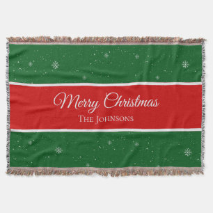 Festive Merry Christmas Last Name Snowflake Throw Blanket