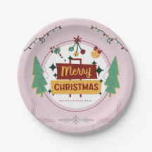 Festive Merry Christmas Paper Plate for Holiday