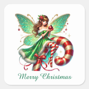 Festive Merry Christmas peppermint fairy Square Sticker