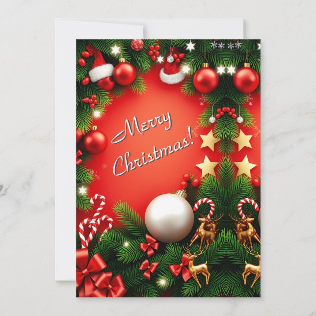 Festive Merry Christmas Personalized Holiday Card (Front)