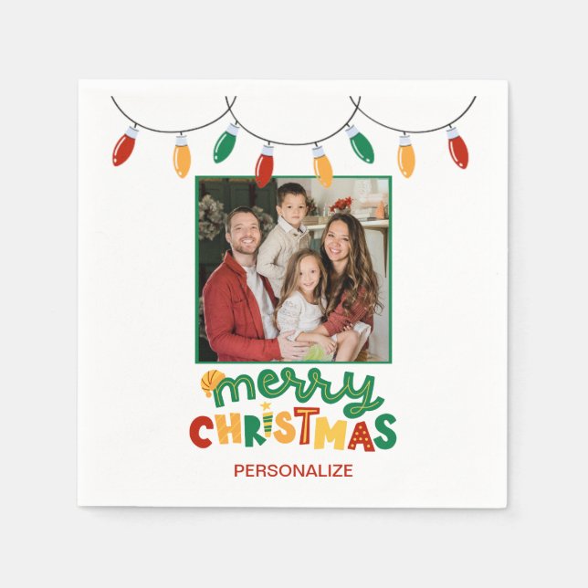 Festive Merry Christmas Personalized Paper Napkins (Front)