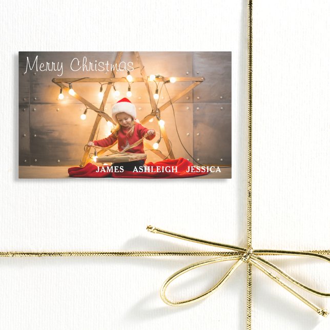 Festive Merry Christmas Personalized Photo Sticker (Creator Uploaded)