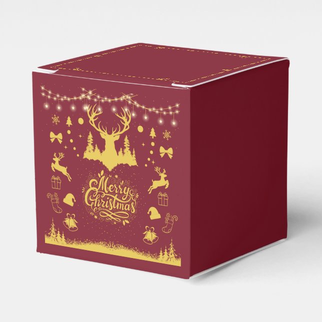 Festive Merry Christmas Red & Gold Imitation  Favor Box (Front Side)