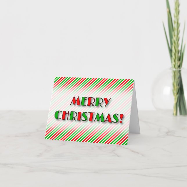 Festive "MERRY CHRISTMAS!", Red & Green Stripes Holiday Card (Front)