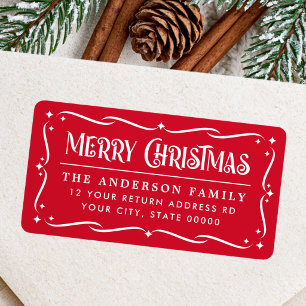 Festive Merry Christmas red white return address Label