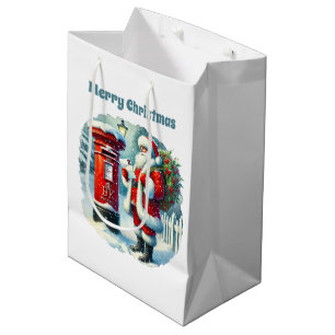 Festive Merry Christmas Santa customizable Medium Gift Bag