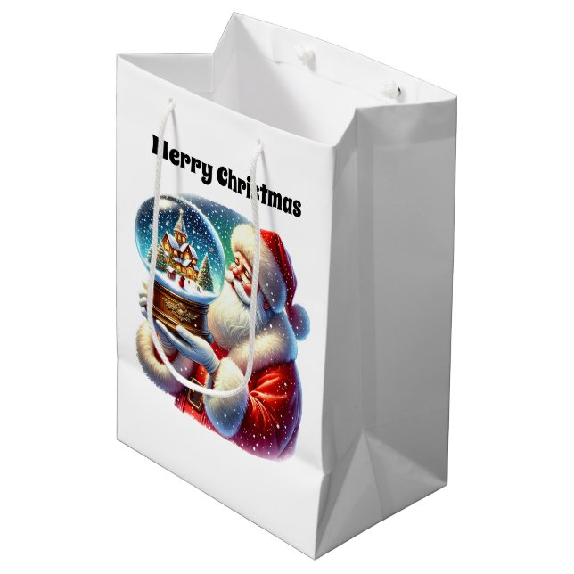 Festive Merry Christmas Santa customizable  Medium Gift Bag (Front Angled)