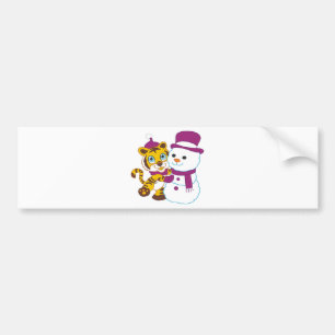 Festive Merry Christmas Snowman Bumper Sticker