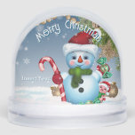 Festive Merry Christmas Snowman Keepsake Snowglobe<br><div class="desc">Celebrate the magic of the season with this elegant two-sided Christmas snow globe. Featuring a cute snowman holding a candy cane design on the front and a customizable holiday poem on the back set against a winter forest scene, it’s the perfect keepsake for commemorating a special year. Ideal for gifting...</div>