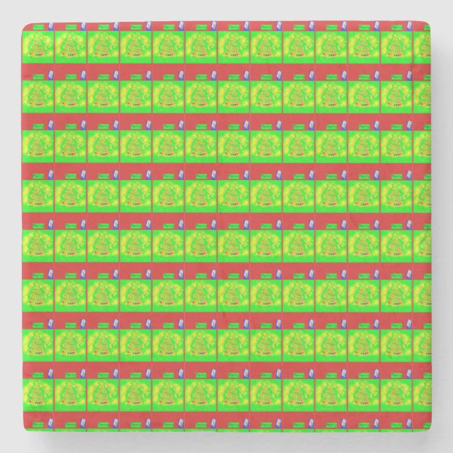 Festive "Merry" Christmas Story  Stone Coaster (Front)