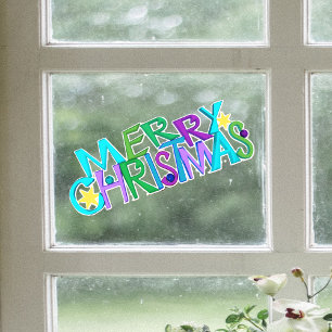 Festive Merry Christmas Text Colourful Letters Window Cling