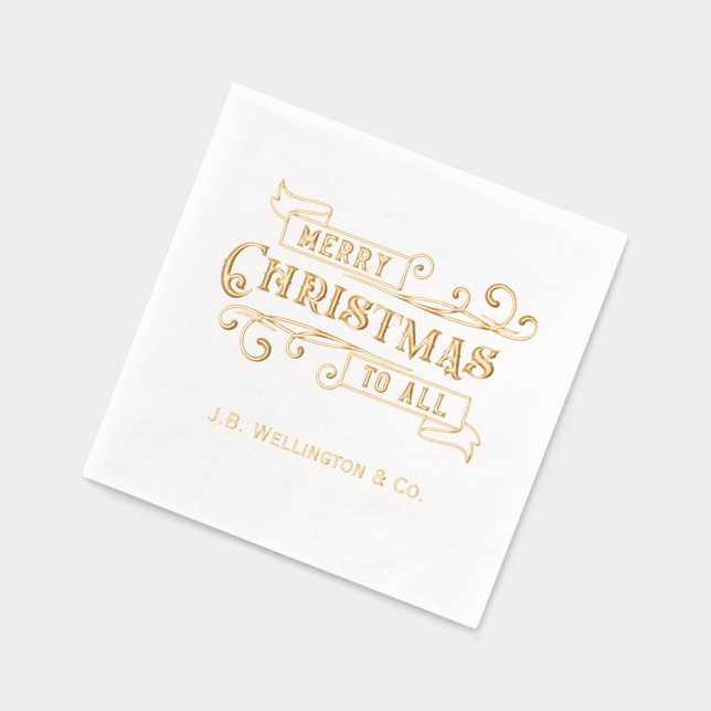 Festive Merry Christmas to All Company Name Foil Napkins (Left)