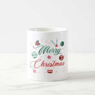 Festive Merry Christmas Typography with Ornaments Coffee Mug