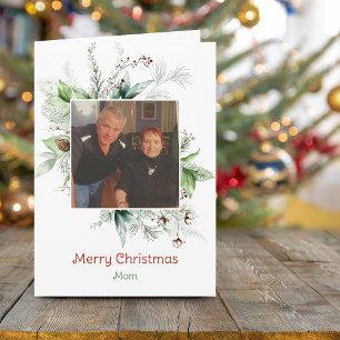 Festive Merry Christmas Winter Greenery Photo Holiday Card