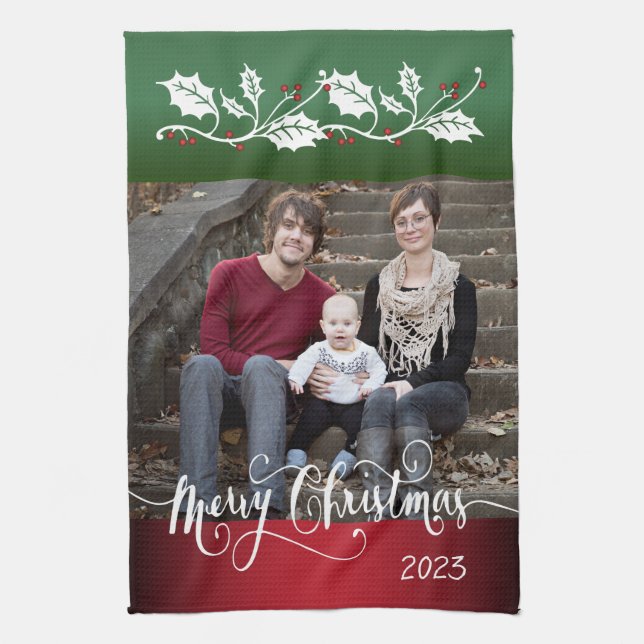 Festive Merry Christmas with DIY Photo Kitchen Towel (Vertical)