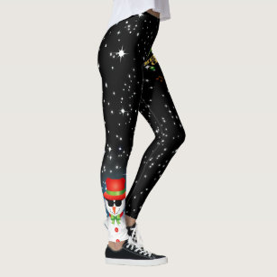Festive Merry Christmas with Funky Frosty Snowman Leggings