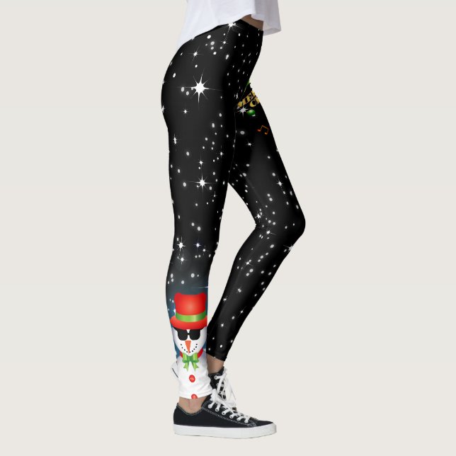 Festive Merry Christmas with Funky Frosty Snowman Leggings (Right)