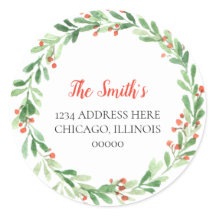 Festive Merry Christmas Wreath Return Address
