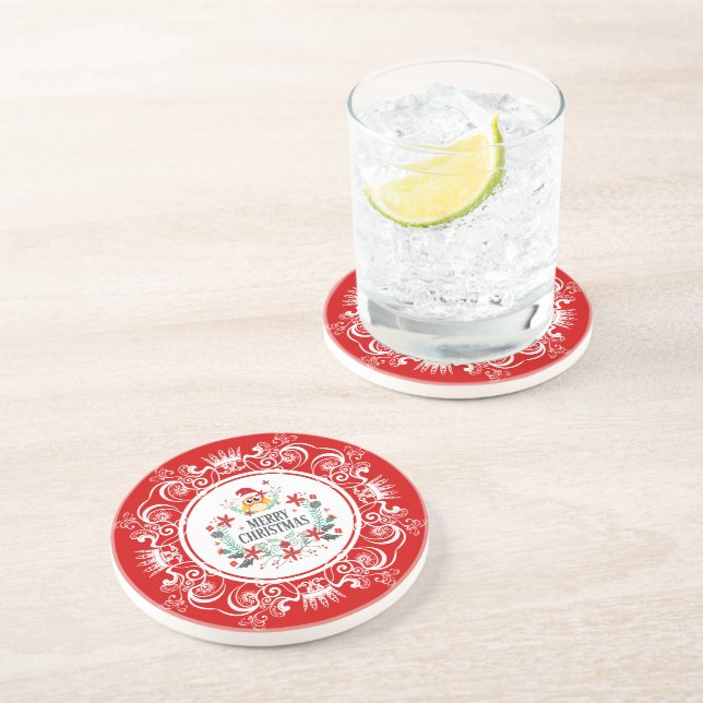 Festive Merry Christmas Wreath & White Crown Frame Coaster (Side)