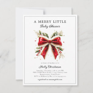 Festive Merry Little Christmas Bow Baby Shower Invitation