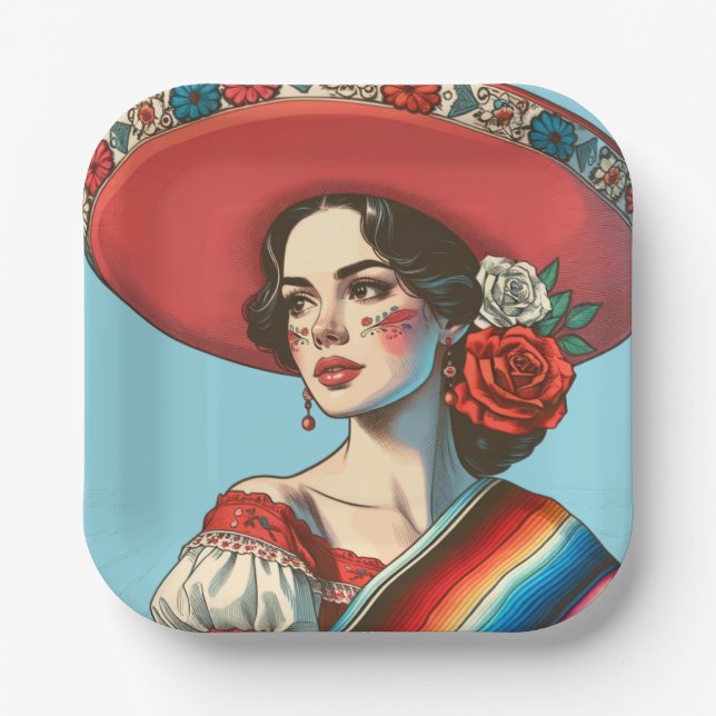 Festive Mexican Fiesta Party Favour  Paper Plate (Front)