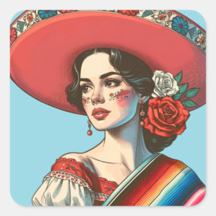 Festive Mexican Fiesta Party Favour Square Sticker