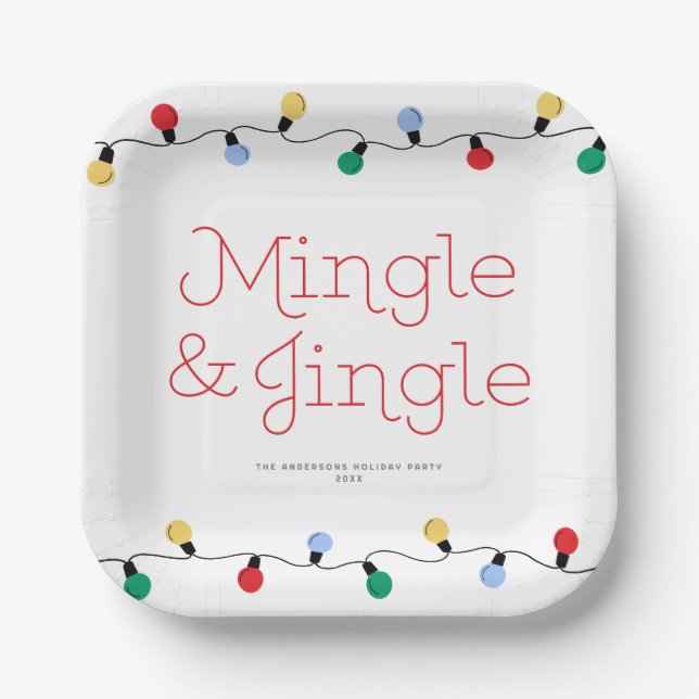 Festive Mingle & Jingle Colourful Christmas Lights Paper Plate (Front)