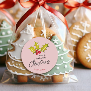 Festive Minimal Holly Berry Christmas Party Favour Classic Round Sticker