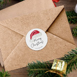 Festive Minimal Santa Hat Cute Whimsical Christmas Classic Round Sticker<br><div class="desc">This minimal "Merry Christmas" gift tag features a hand drawn Santa hat that adds a touch of nostalgic whimsy. Original art by Malissa Melrose.</div>