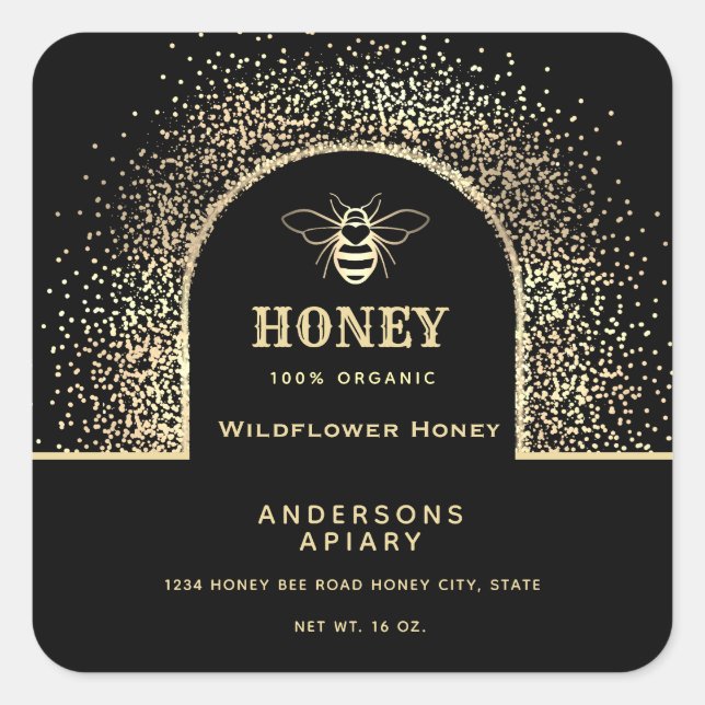 Festive Minimalist Modern gold honey bee honey jar Square Sticker (Front)
