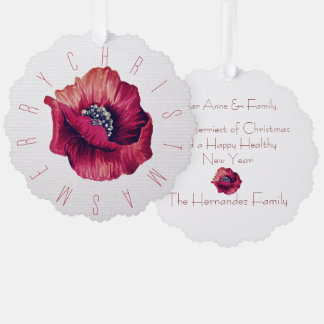 Festive Minimalist Red Flower White Christmas Ornament Card