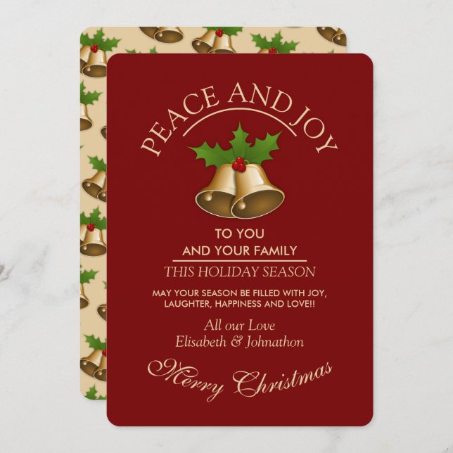 Festive Mistletoe Bells Christmas Holiday Card (Front/Back)
