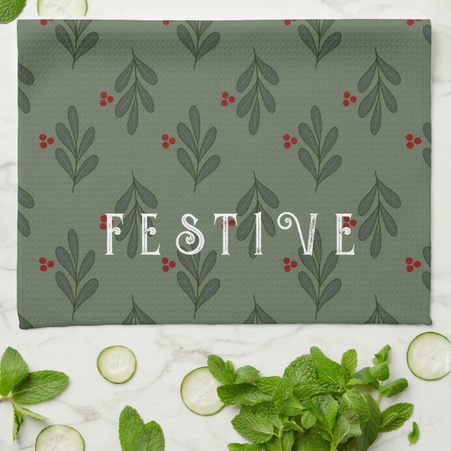 Festive Mistletoe -  Kitchen Towel (Folded)
