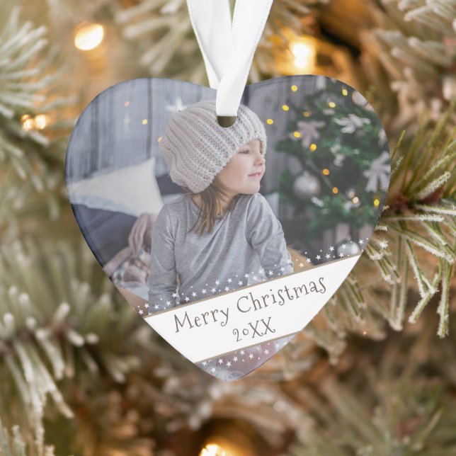 Festive Modern Christmas Holiday Keepsake Photo Ornament (Tree)