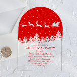 Festive Modern Christmas Party Santa Red Acrylic Invitations<br><div class="desc">Festive Modern Christmas Party Santa Red Christmas Party Acrylic Invitations features a silhouette of Santa flying over trees as snow falls with your personalized Christmas Party Invitation below. Designed by ©2024 Evco Holidays www.zazzle.com/store/evcoholidays</div>