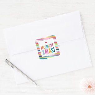 FESTIVE modern colorful bold brushed stripe Square Sticker