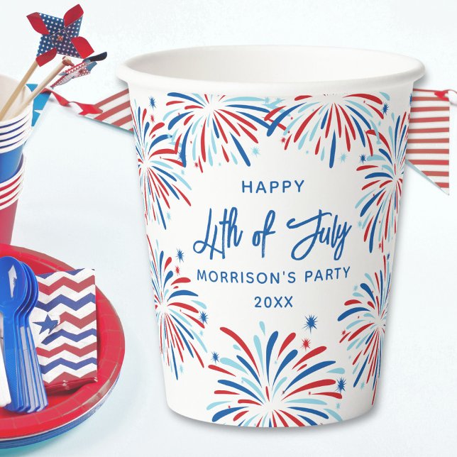 Festive Modern Fireworks, Custom Text 4th of July Paper Cups (Creator Uploaded)