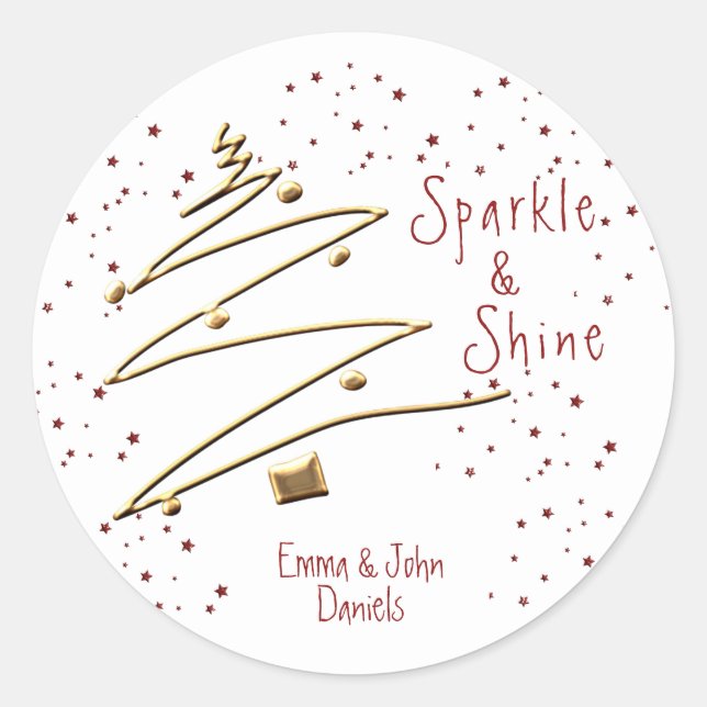 Festive Modern Gold and Red Classic Round Sticker (Front)