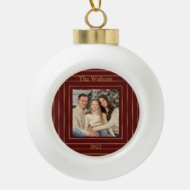 Festive Modern Gold Holiday Keepsake Ceramic Ball Christmas Ornament (Front)
