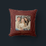 Festive Modern Gold Holiday Keepsake  Throw Pillow<br><div class="desc">Modern design features a multi-gold frame against a bold Christmas red background.  Easily personalize with name,  year,  and monogram (on back).  Perfect gift and keepsake for the holiday season.</div>